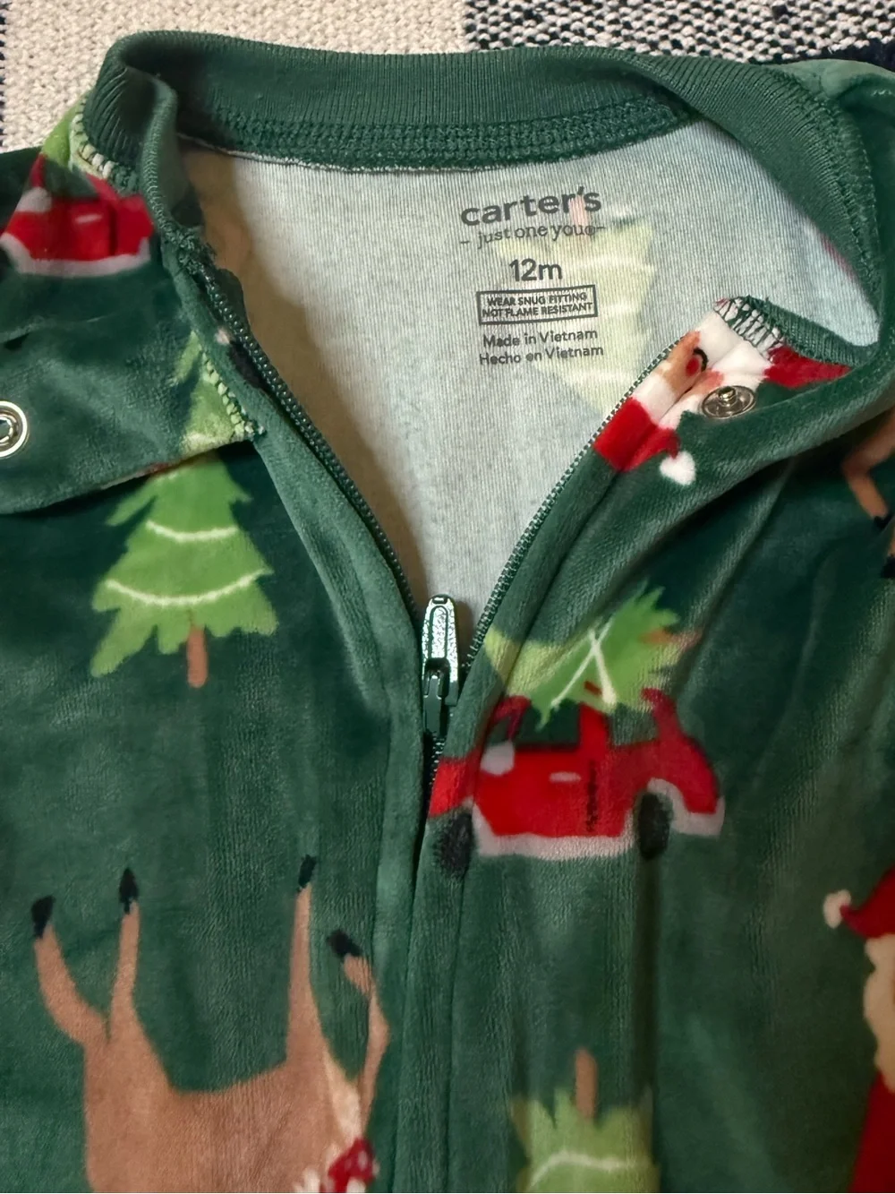 Carters Christmas Pajamas Sleeper Soft Velour Baby Boys 12 Months